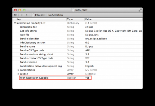 Инфо.plist файл после включения высокого разрешения