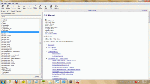 руководство по PHP (.chm) версия после ввода "isset" в поле поиска индекса