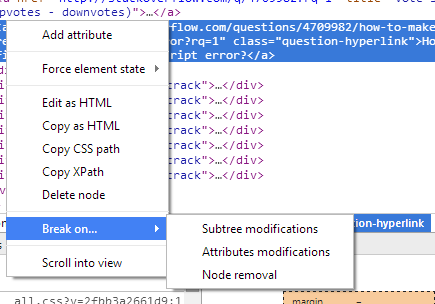 Включение разбиваются о модификации поддерево в Chrome в инструментах разработчика